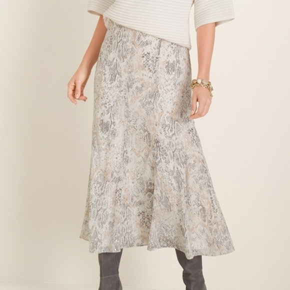 Chico's | Faux Snakeskin Metallic Print Midi Skirt US Size 12 - Picture 2 of 6